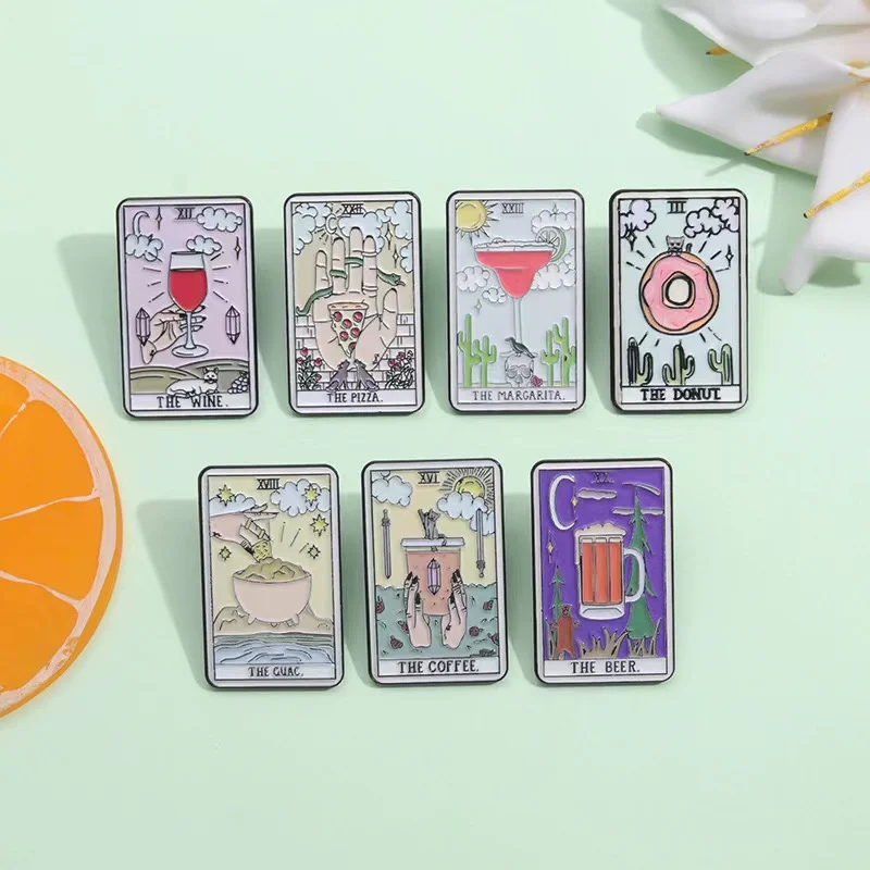 Wine Beer Pizza - Alfileres esmaltados de Tarot personalizados, broches