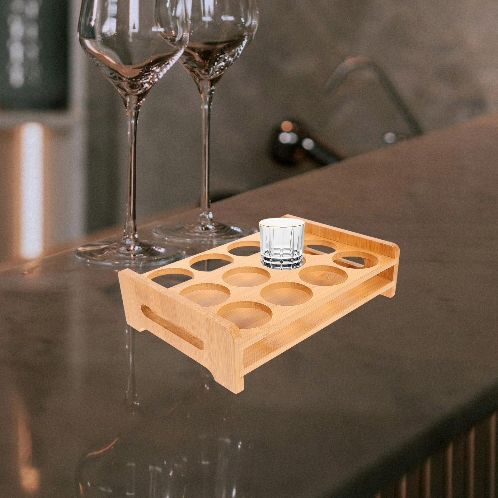 Wine Beer Whiskey - Soporte de Bambú para Vasos de